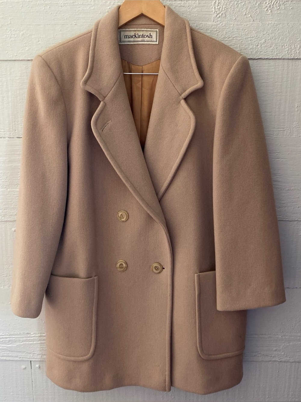 Vintage Mackintosh Double-breasted Wool Car Coat Camel Size 12/16 Made In USA